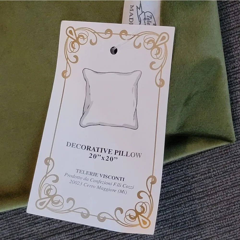 TELERIE VISCONTI VENETIAN VELVET ITALIAN LUXURY PILLOW 20x20 SHAM spruce green